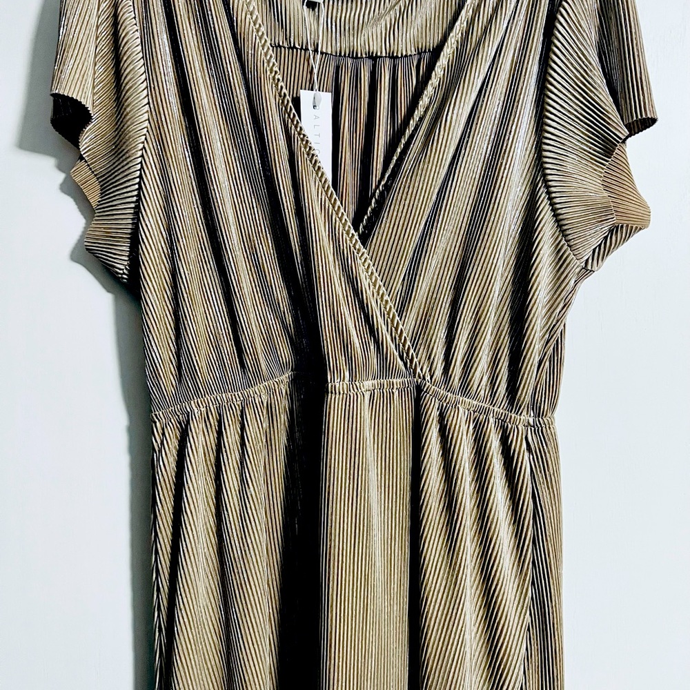 Baltic Born Champagne Gold Faux Wrap Shimmer Dress Size L